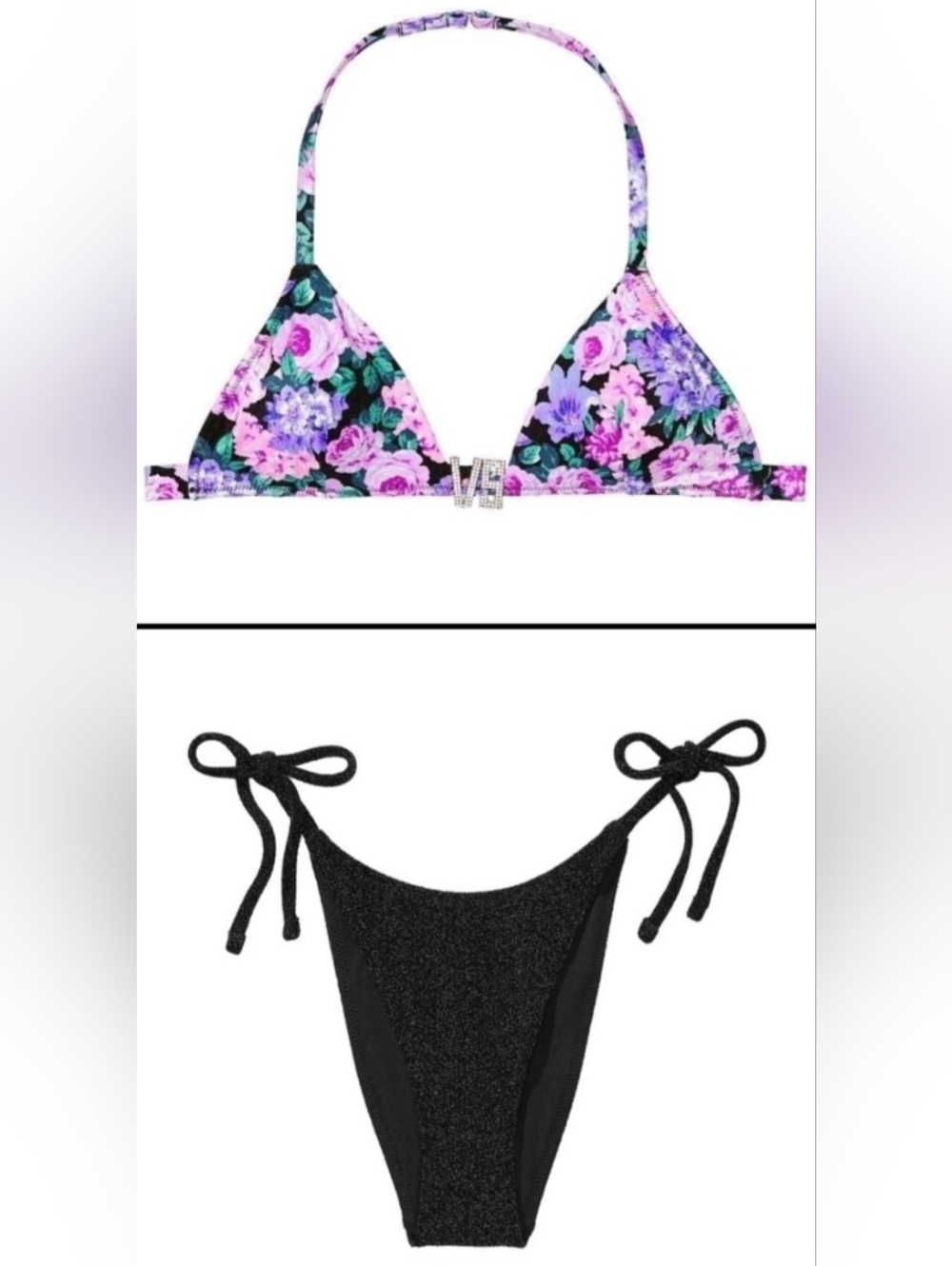 XS/XS XS/S VS Swim VS Hardware Triangle Side Tie Brazilian Bikini Set